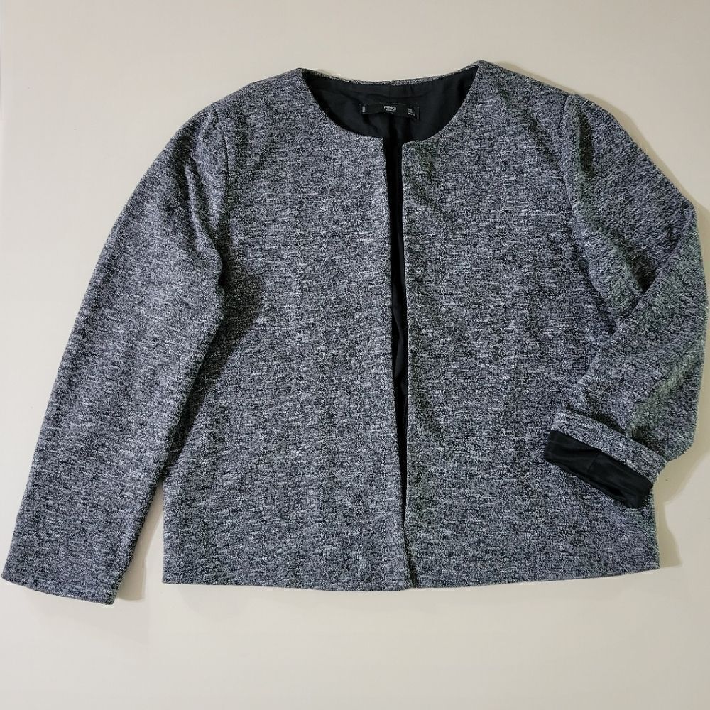 MNG by Mango Women's Black Chaqueta Pony Tweed Open Front Round Neck Jacket